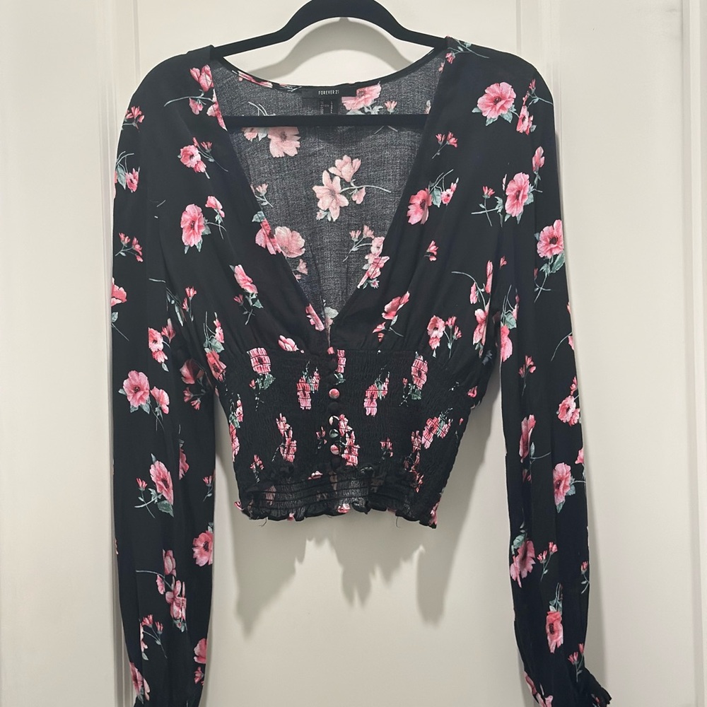 Floral Black and Pink Women's Top